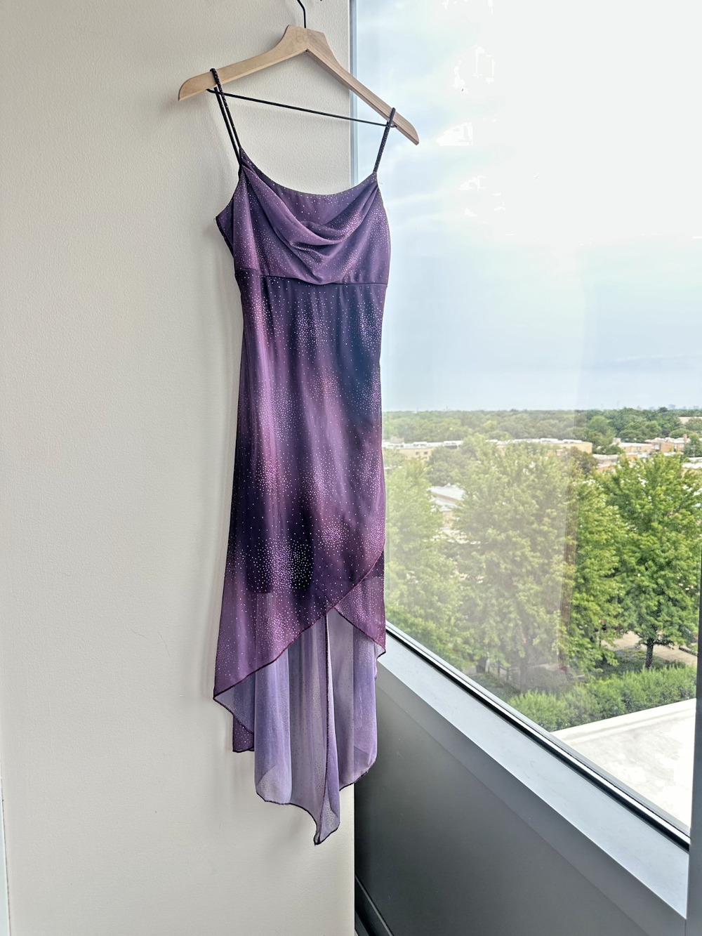 Vintage Taboo Y2K Fairy Babydoll Asymmetrical Purple Ombre Glitter Slip Dress M